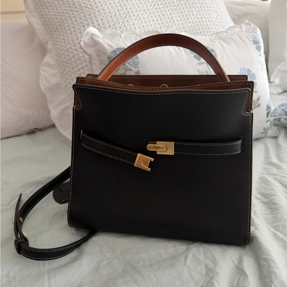 TORY BURCH MEDIUM RADZIWILL LEE BLACK LEATHER DOUBLE BAG - Picture 5 of 10